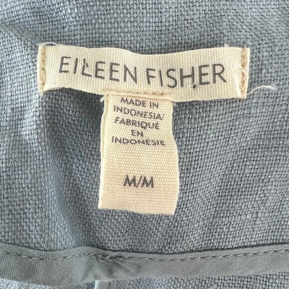 EILEEN FISHER Blue Drape Front Jacket Organic Linen Boxy Fit Size Medium M - Picture 6 of 8